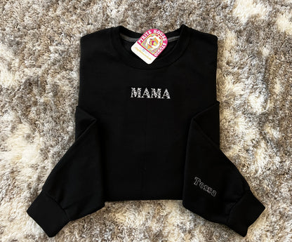 Crewneck MAMA Sweatshirt in Black CUSTOMIZED OPTION