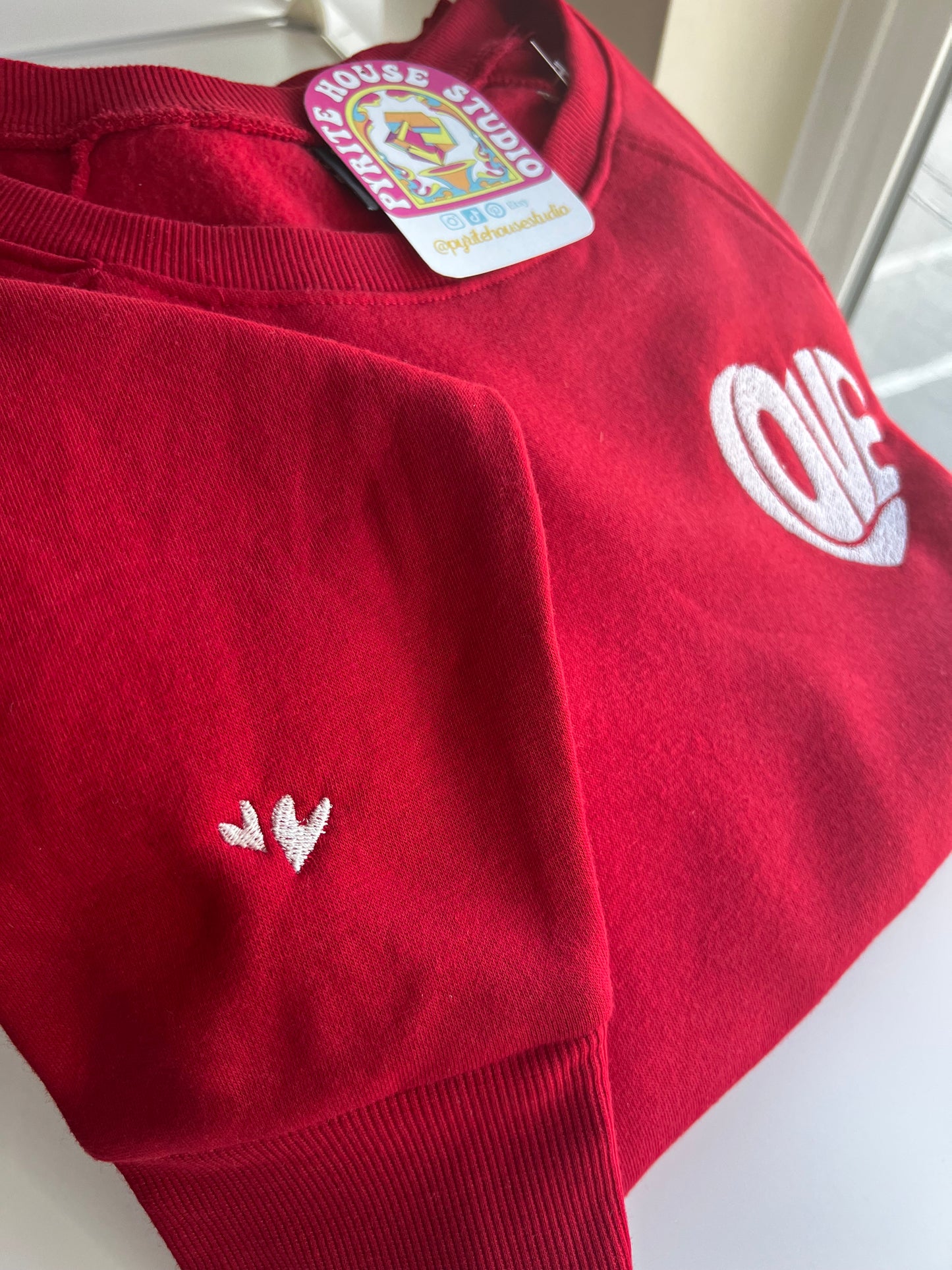 Embroider Heart Love Crewneck Sweatshirt